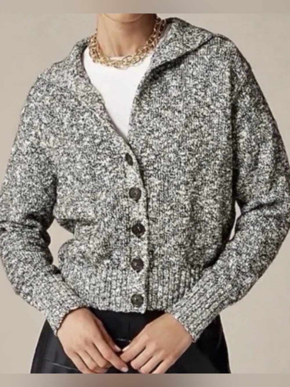 J.Crew Sailor-collar cardigan in marled yarn Wool Cotton Blend Size Medium